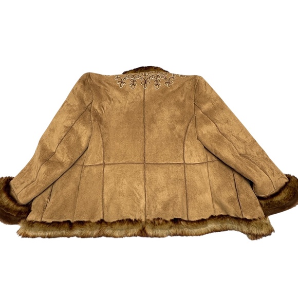 jacket NINE WEST faux suede & fur vintage Y2K embroidered pockets! cropped vegan - Picture 5 of 16